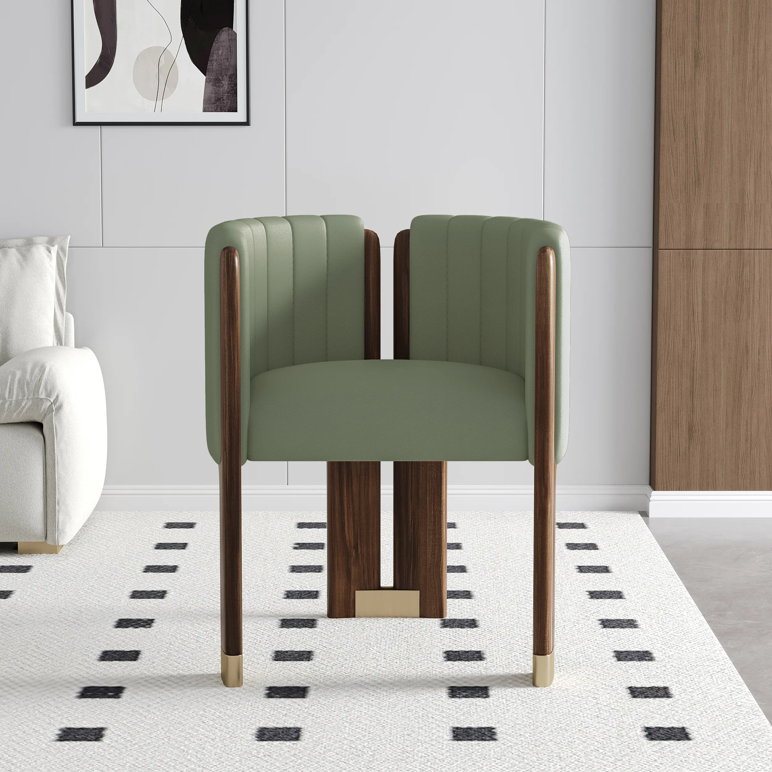 Wood Accent Chair - White, Faux Leather