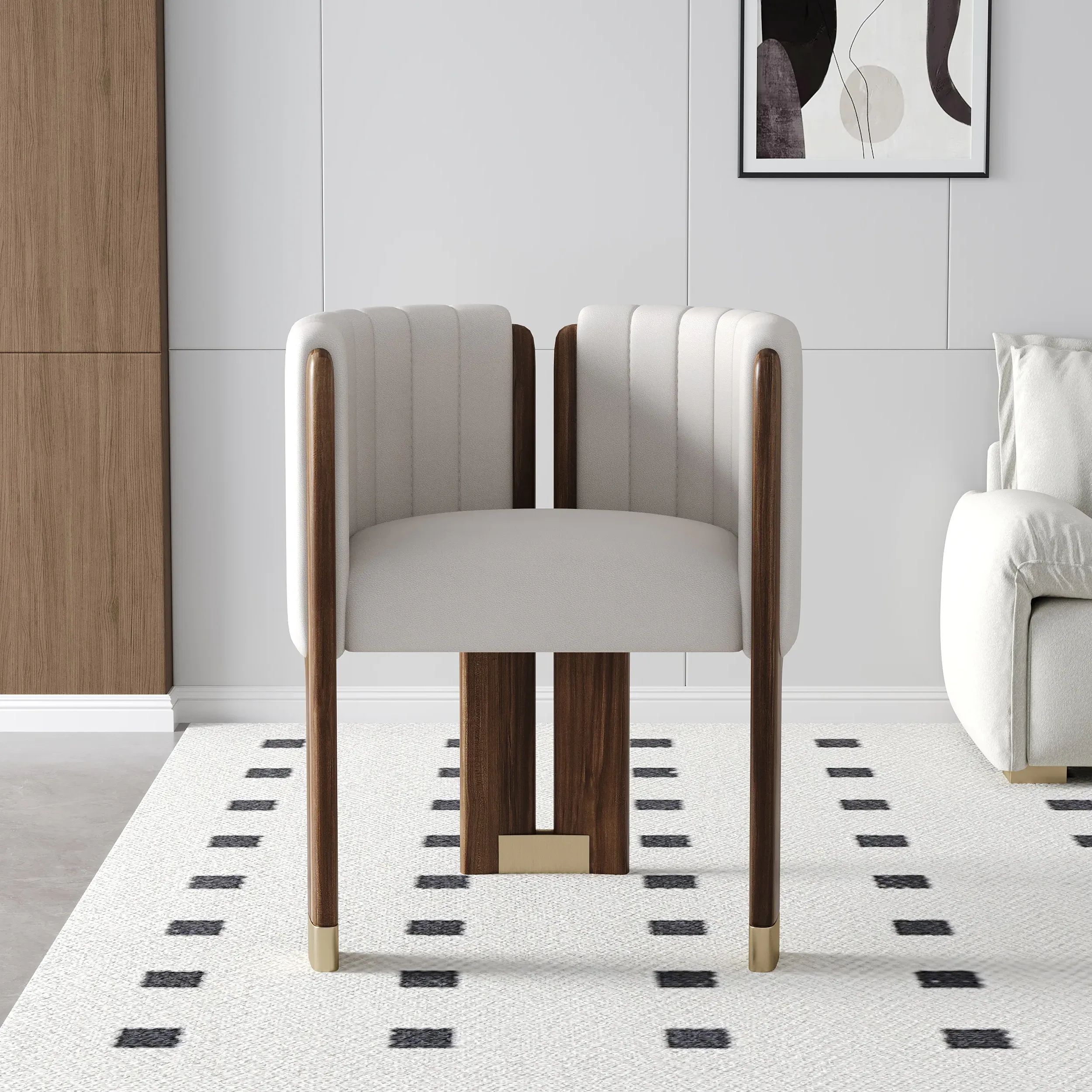 Wood Accent Chair - White, Microfiber Leather