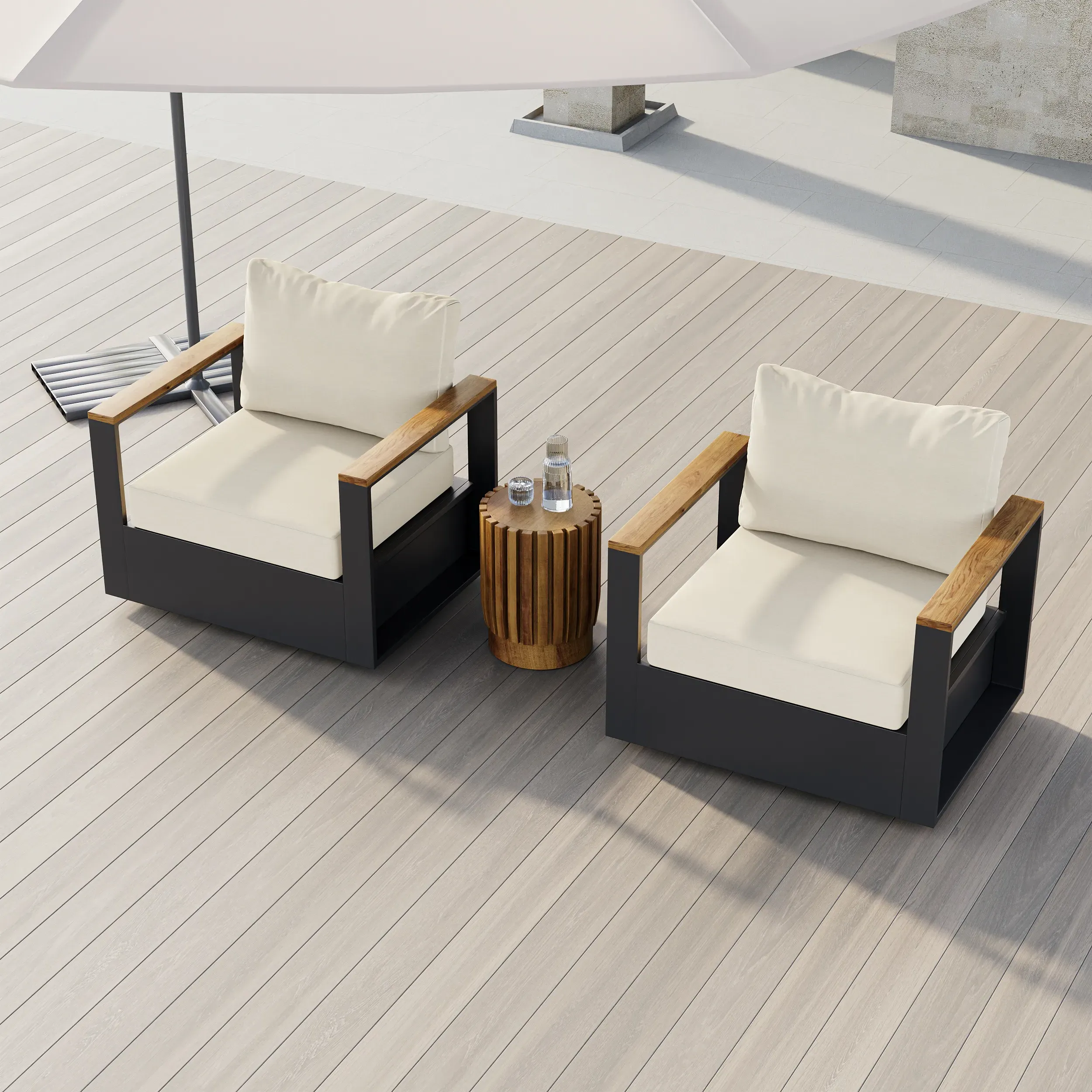 Wood & Aluminum Swivel Chair Set of 2 - Beige image