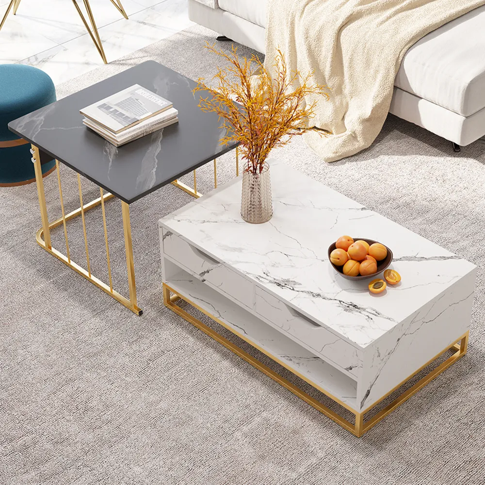 Wood Nesting Coffee Table Set of 2 with Drawers - Black & White image