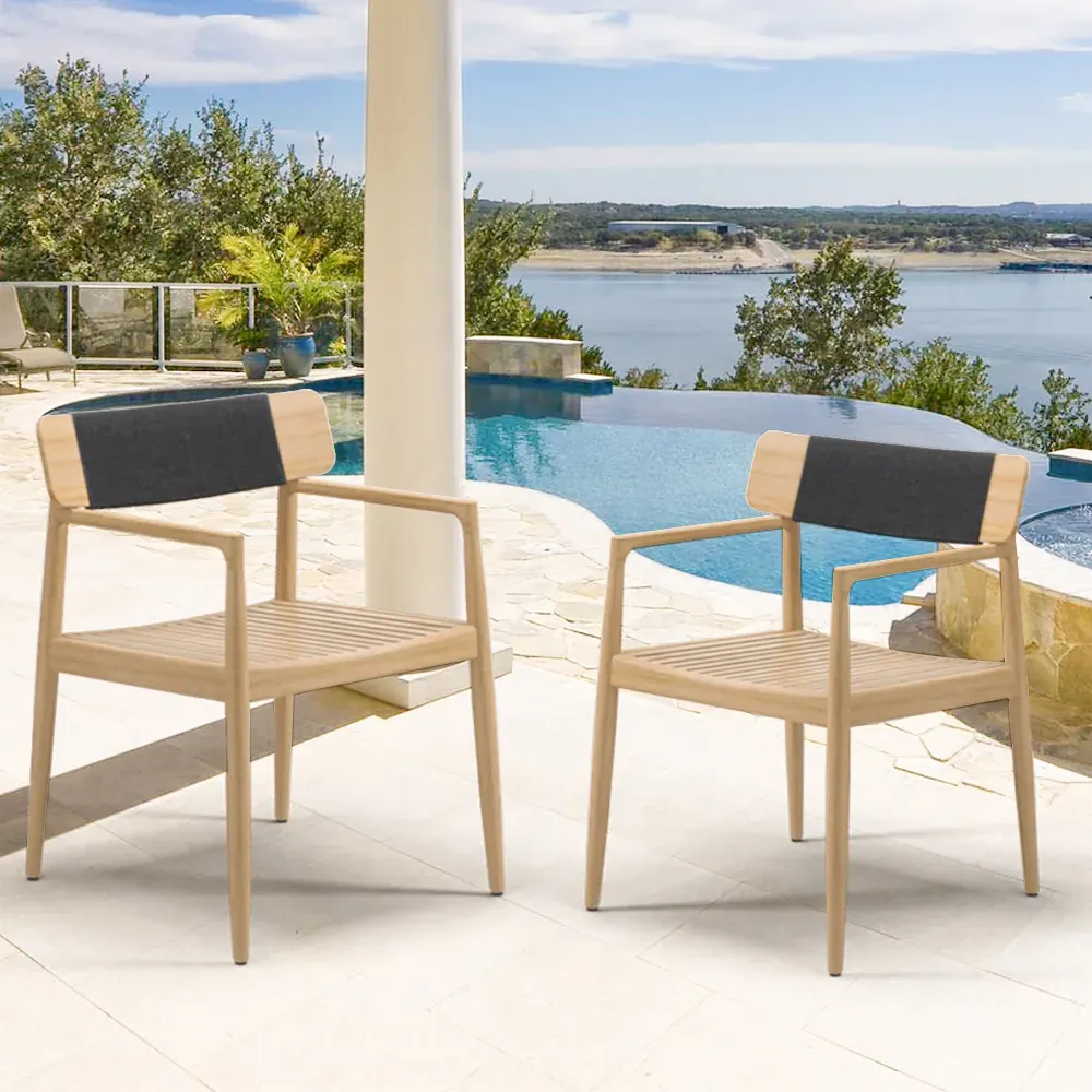 Wood Outdoor Patio Dining Armchair Set of 2 - Natural