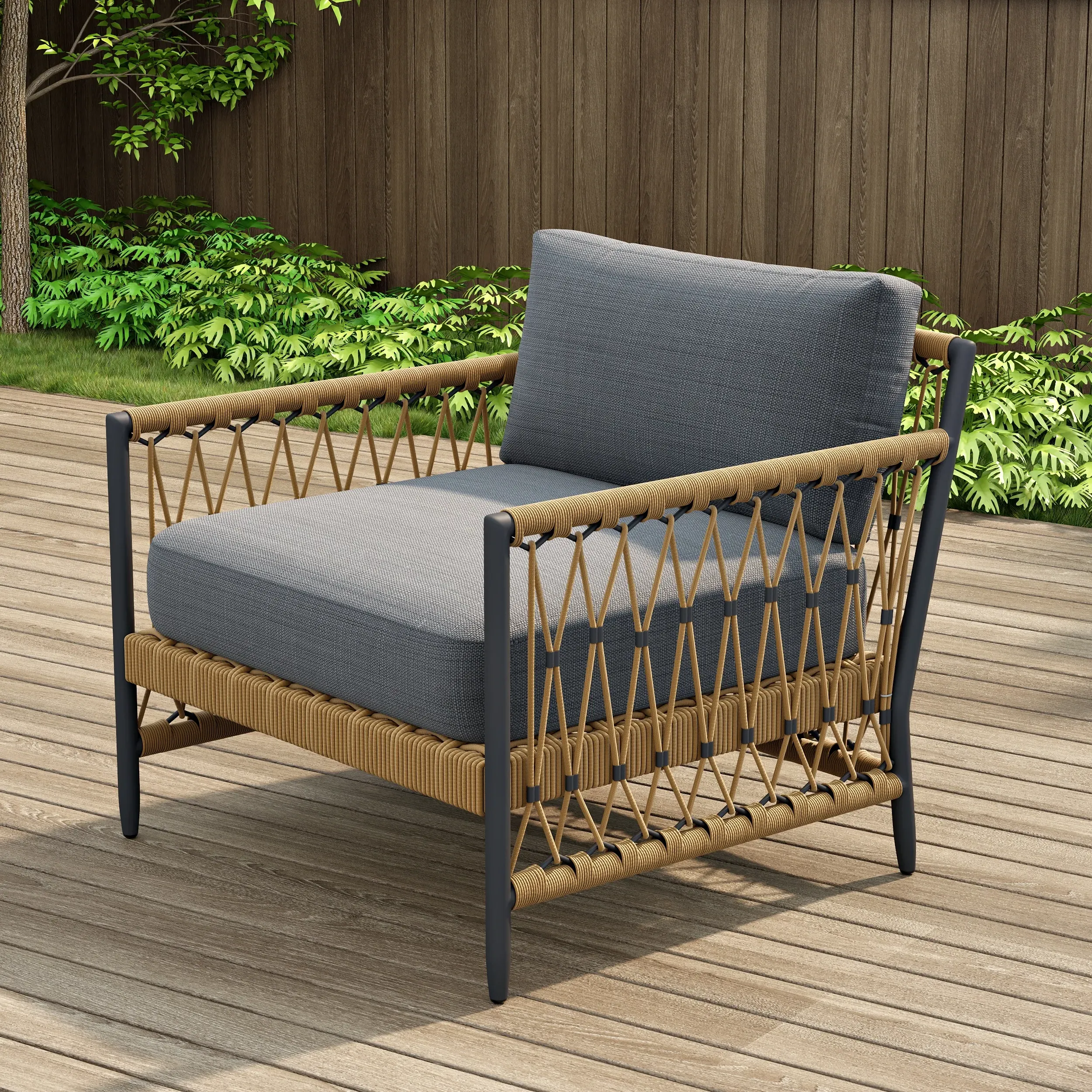 Woven Rope Outdoor Armchair - Dark Gray image