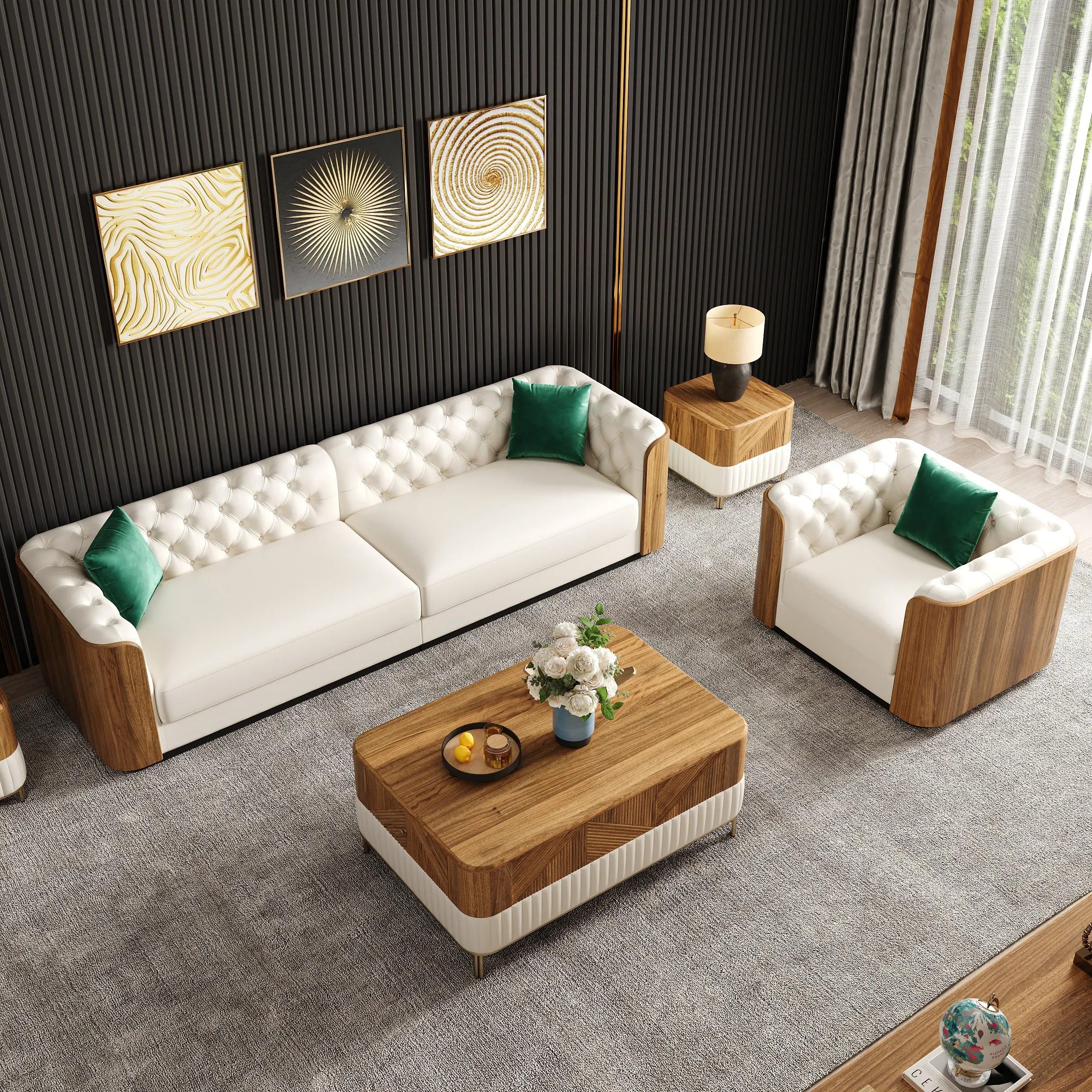 Wovent 111 Tufted Sofa Set of 2 - Faux Leather