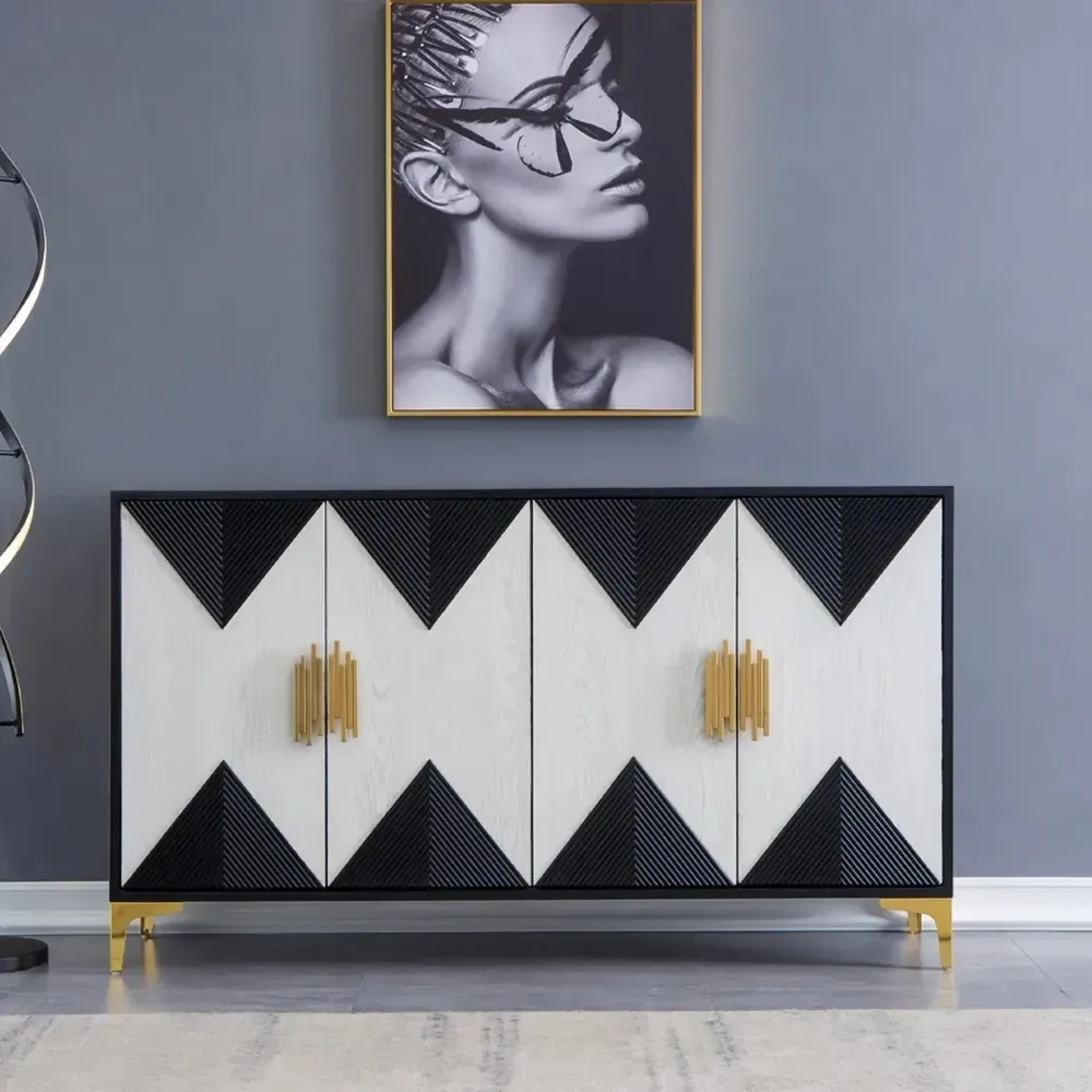 Wovuna 4 Door Sideboard Buffet with 6 Shelves - Gold