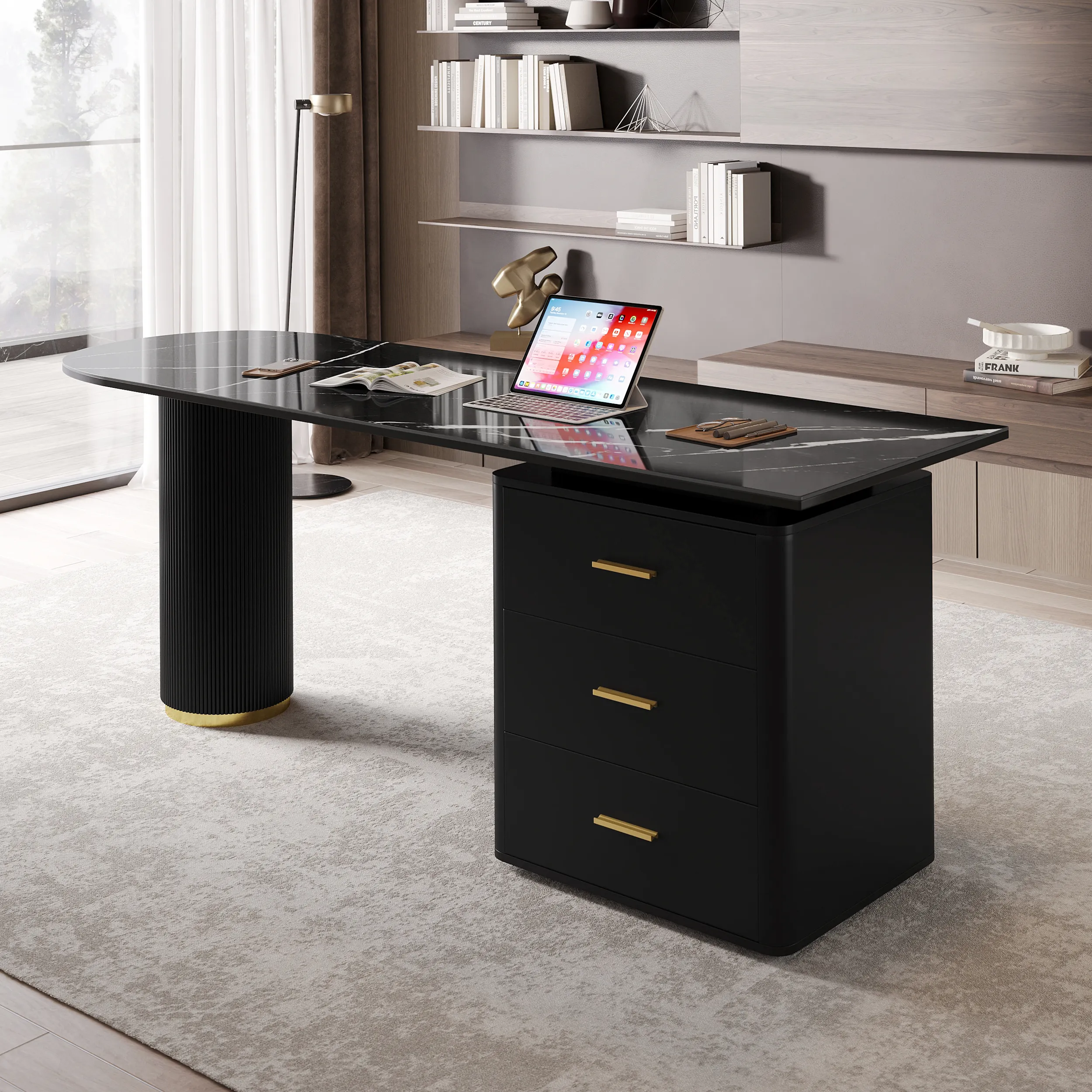 Writing Desk with 3-Drawer - Sintered Stone