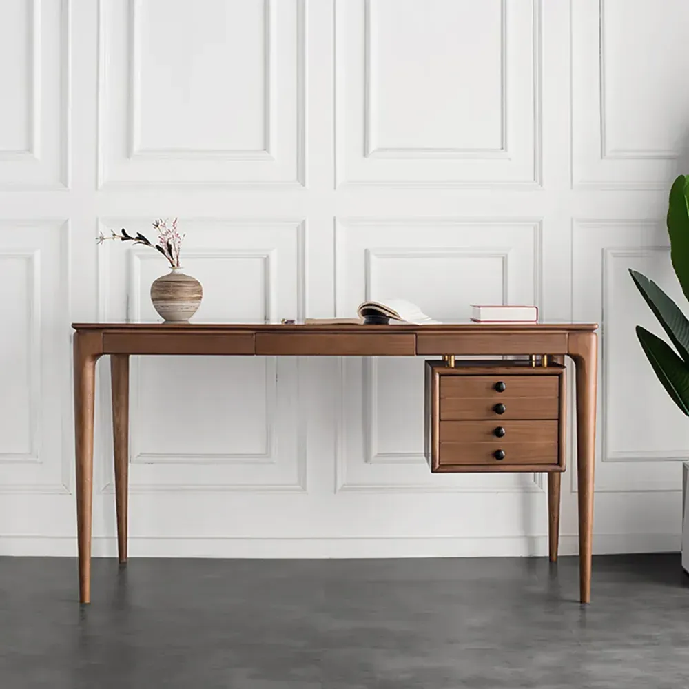 Writing Desk with 3 Drawers - Walnut, Ash Wood