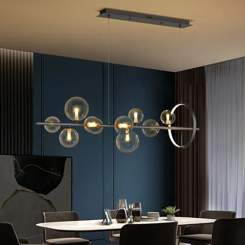 10-Light Kitchen Island Pendant Light with Glass Globe Shades - Black product