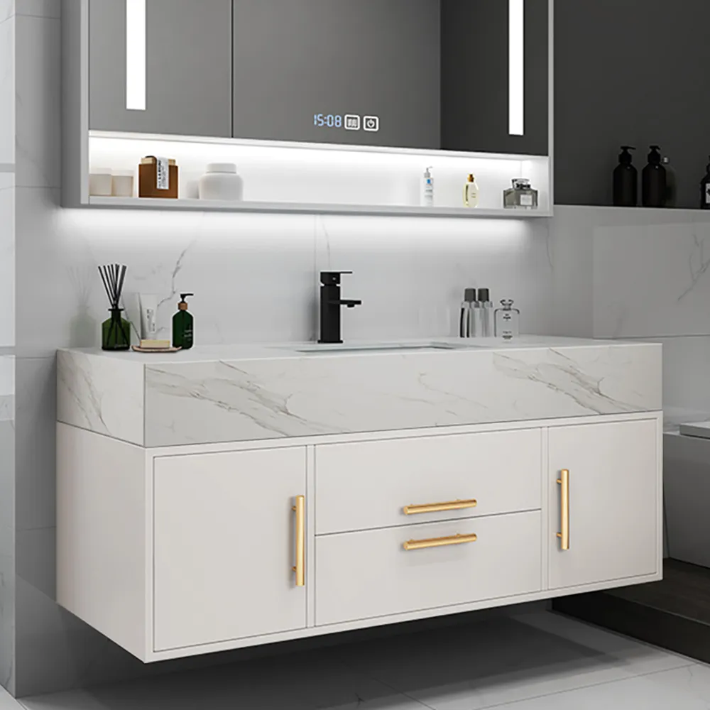 100cm Floating Bathroom Vanity Set with Stone Top - White product