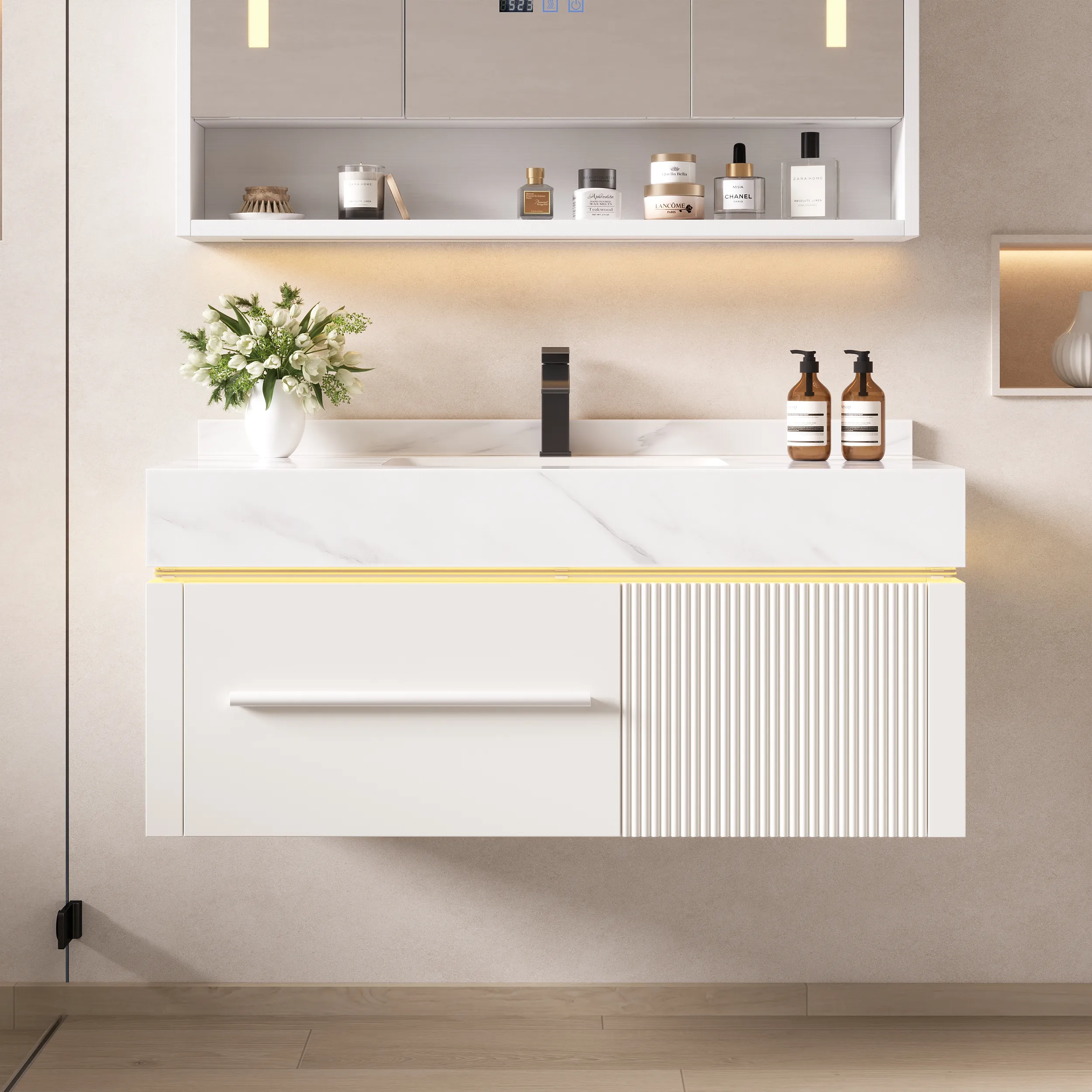 100cm Wall-Mounted Bathroom Vanity with LED Sensor - White product