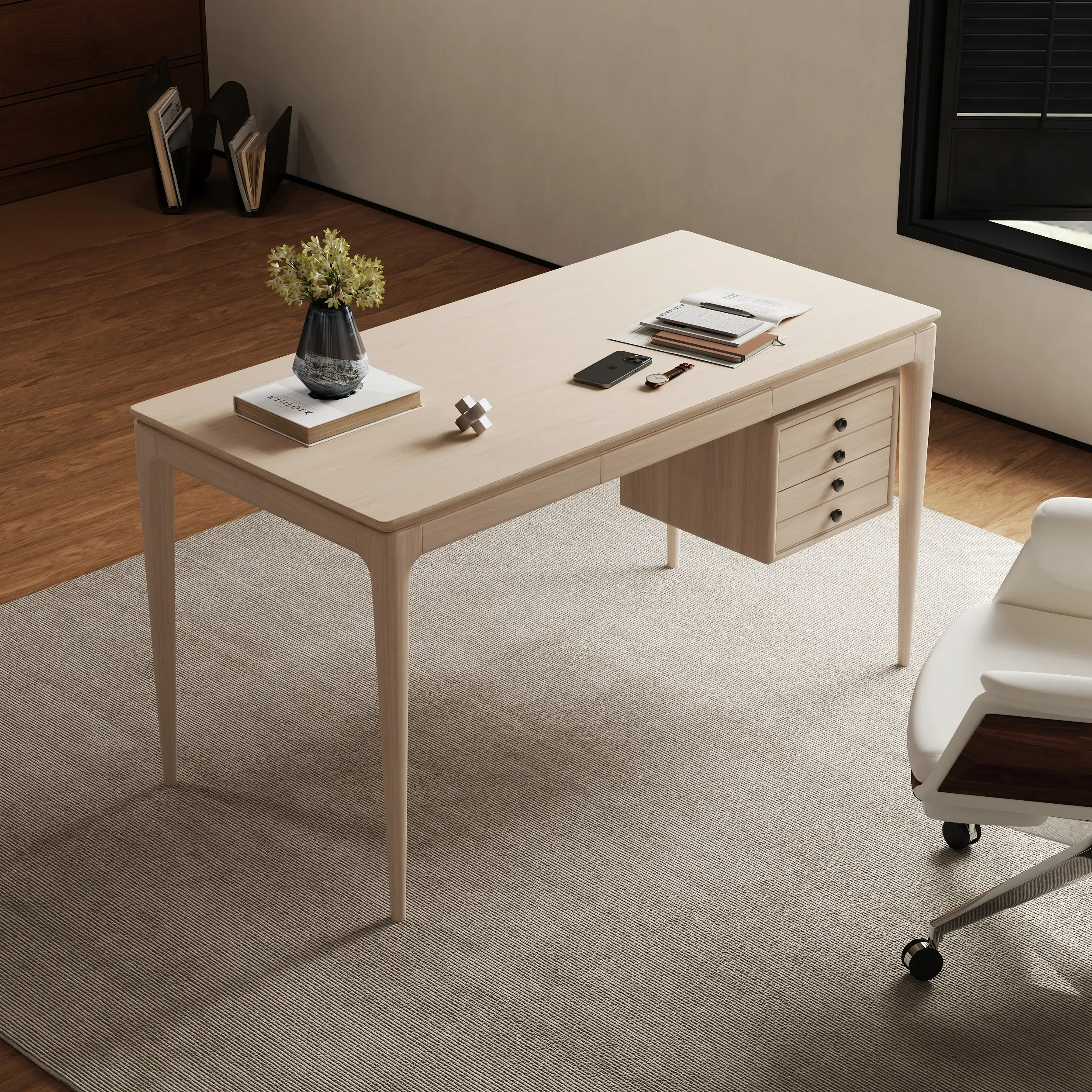 140cm Home Office Desk with 3 Drawers - Whitewash, Ash Wood product