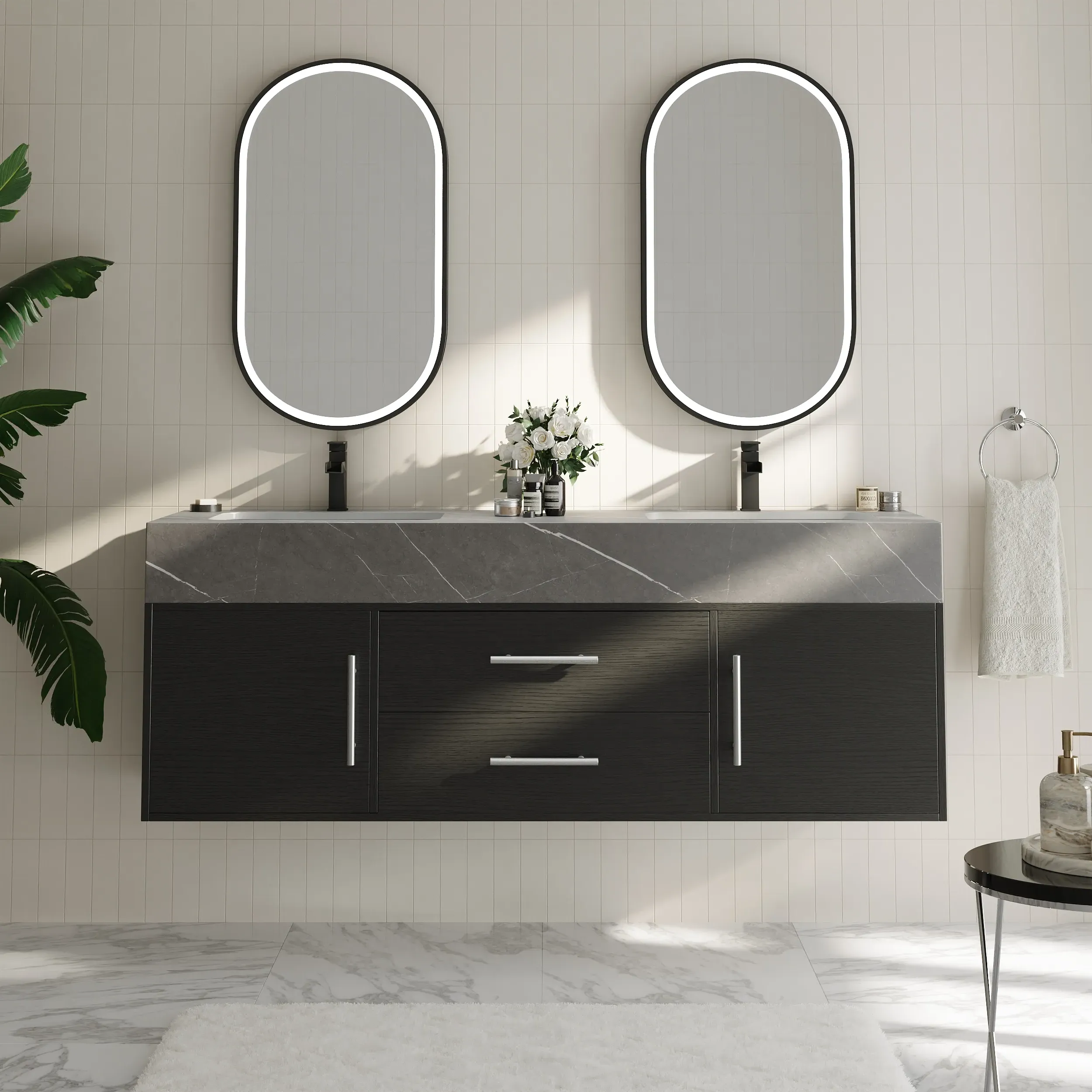 150cm Double Sink Bathroom Vanity Floating - Black, Sintered Stone product