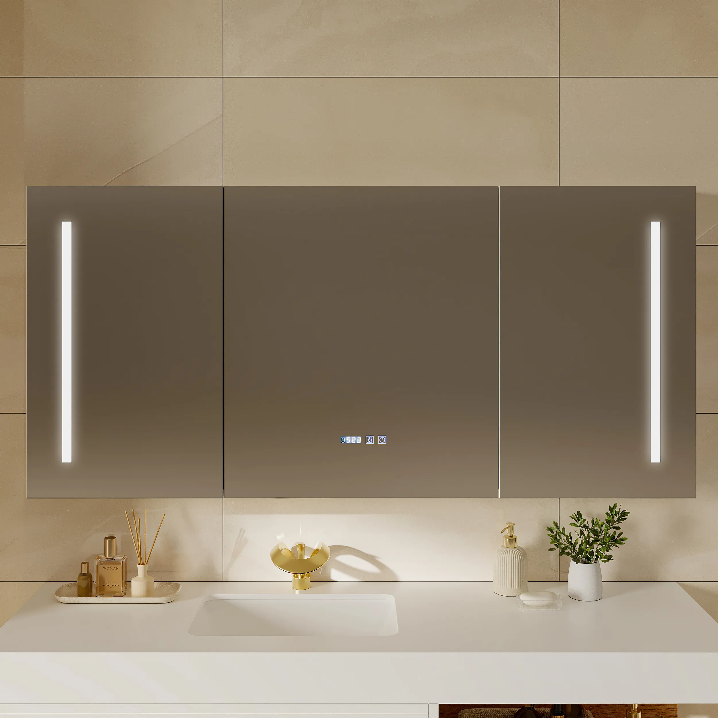 150cm LED Bathroom Medicine Cabinet with Anti-Fog & Dimmable Lighting - White product