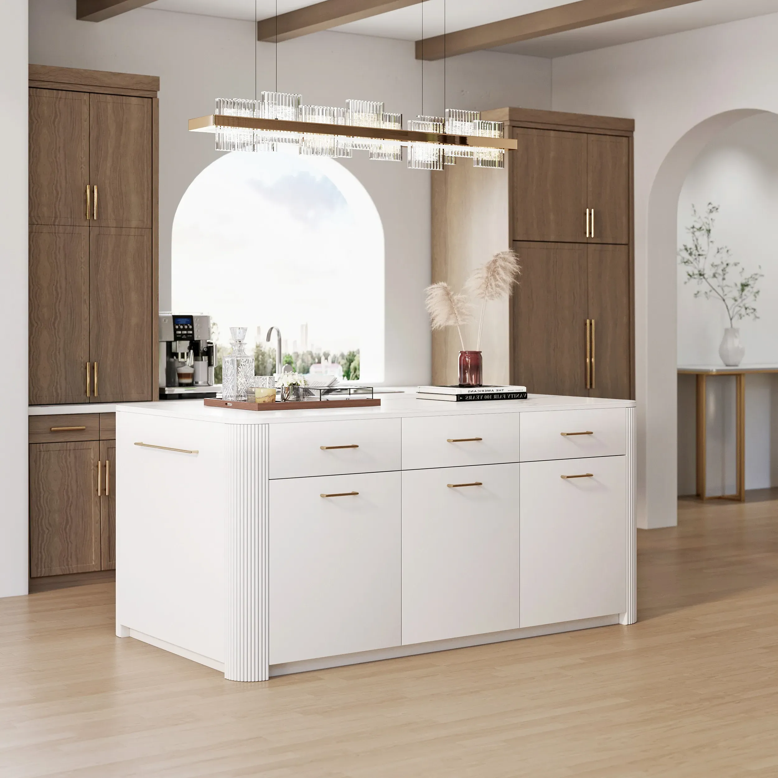 180cm Kitchen Island with Storage & Towel Rack - White, Sintered Stone product