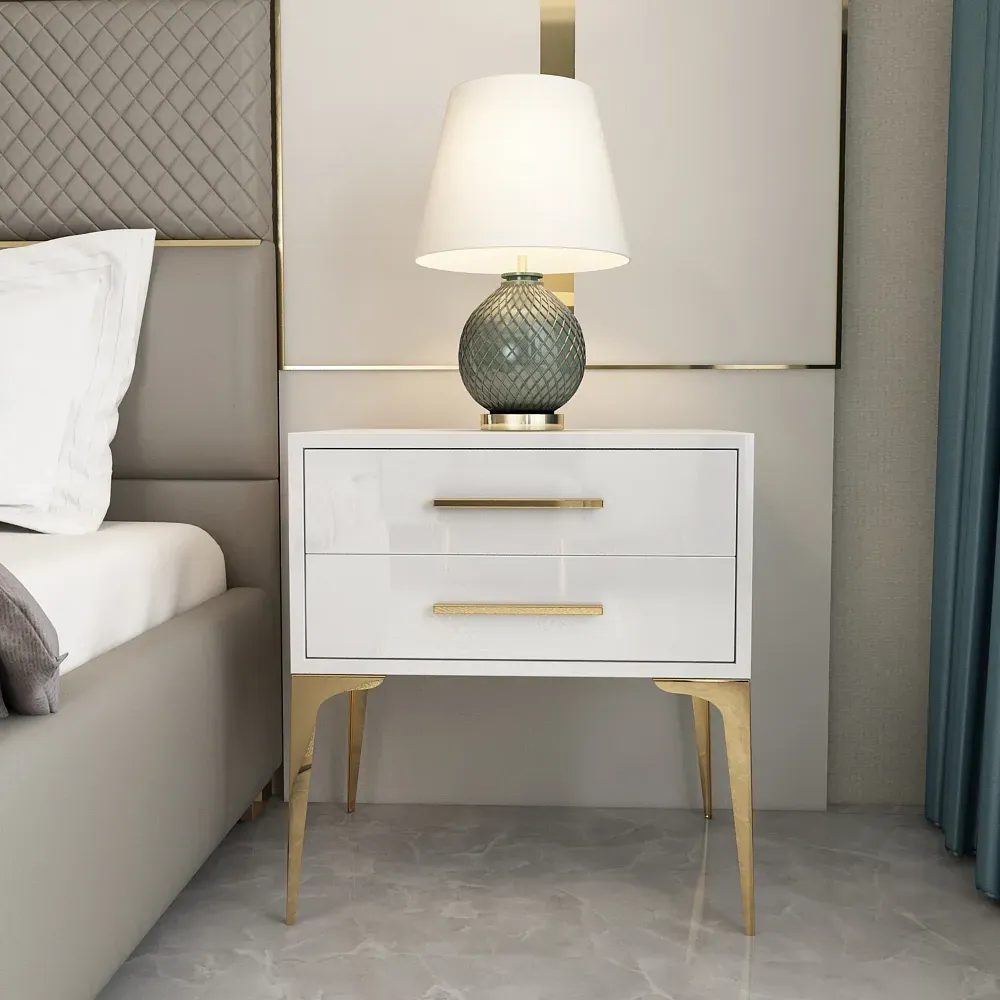 2-Drawer Bedside Cabinet with High Legs - White, MDF product
