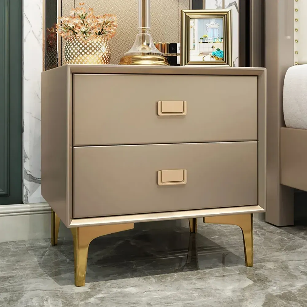 2-Drawer Bedside Table with Gold Legs - Champagne product