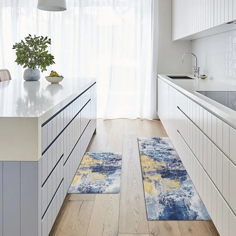 2-Piece Abstract Kitchen Runner Rug Set - Blue, PVC product