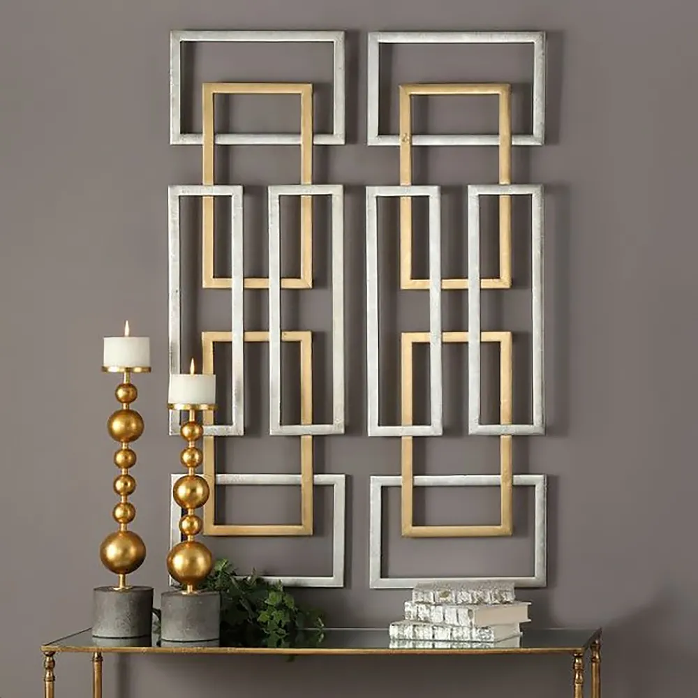 2-Piece Rectangle Metal Wall Decor Set - Gold & Silver product