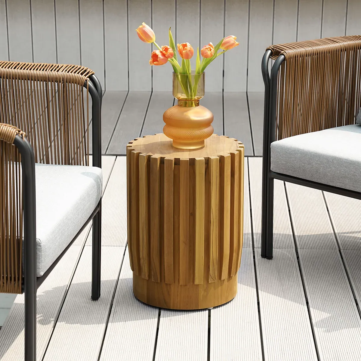 2-Piece Round & Rectangle Teak Outdoor Coffee Table Set - Natural product