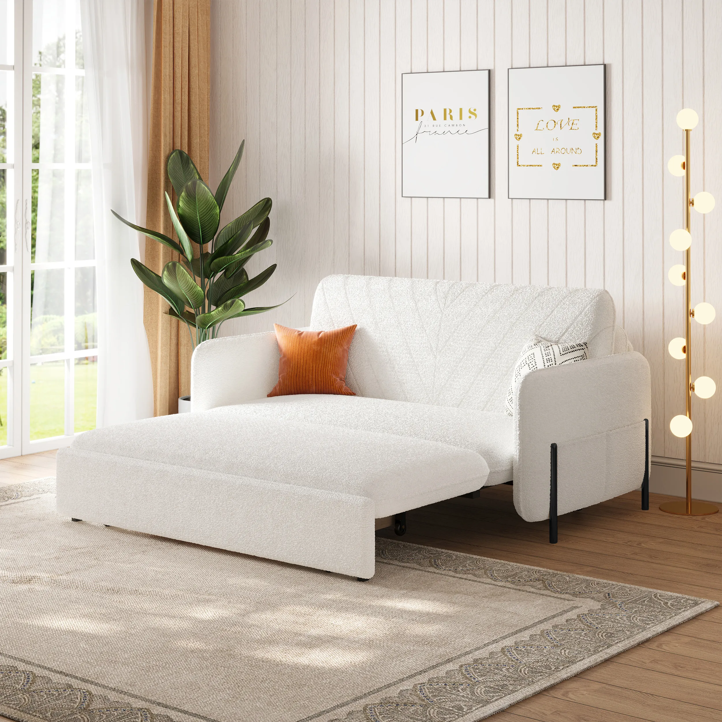 2-Seater Boucle Convertible Sleeper Sofa with Storage product