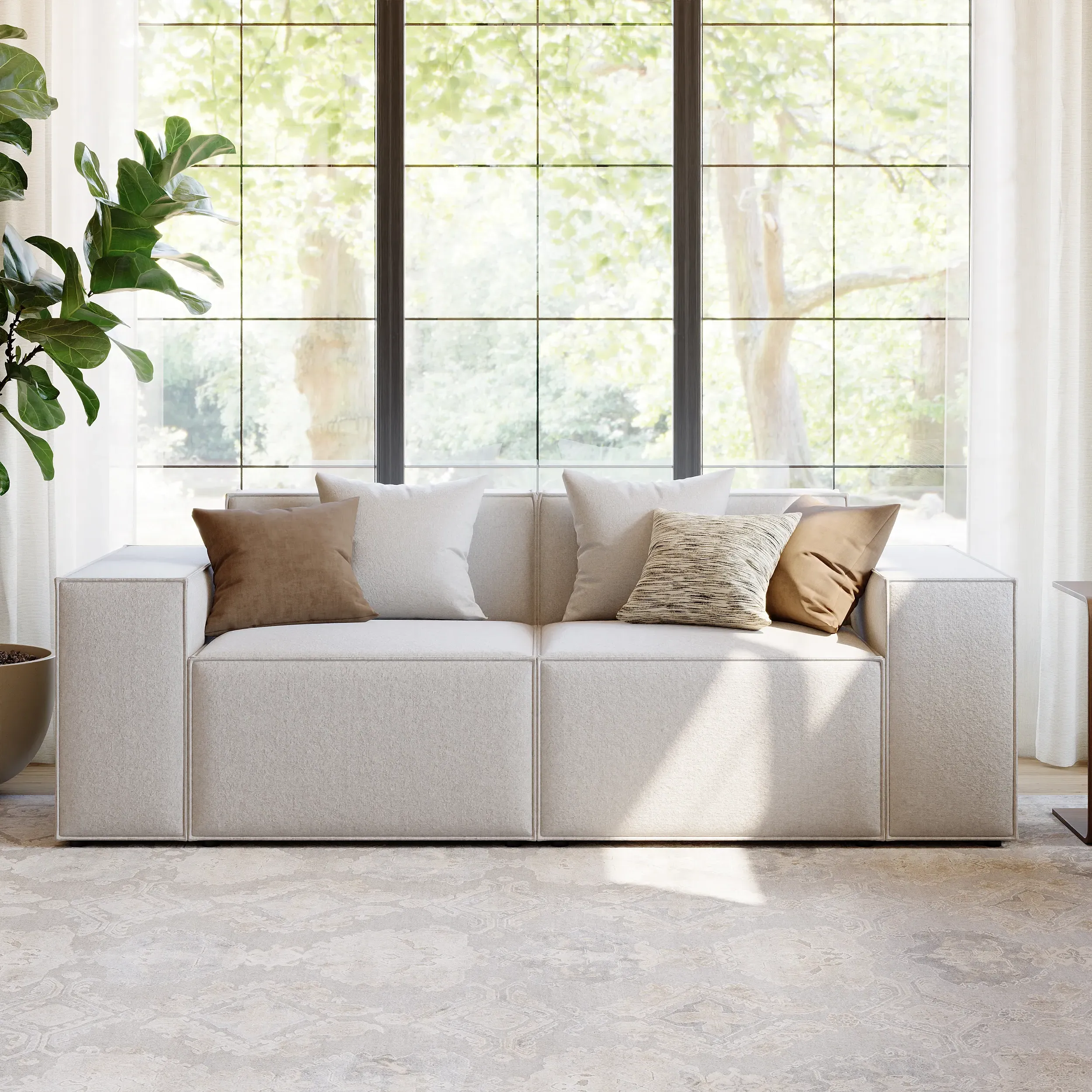 2-Seater Modular Sectional Sofa with Pillows - Beige, Performance Velvet product