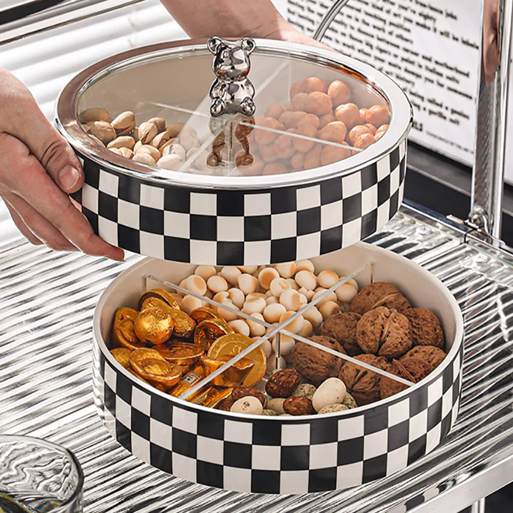 225mm 2-Tier Divided Serving Tray with Lid - White, Black product