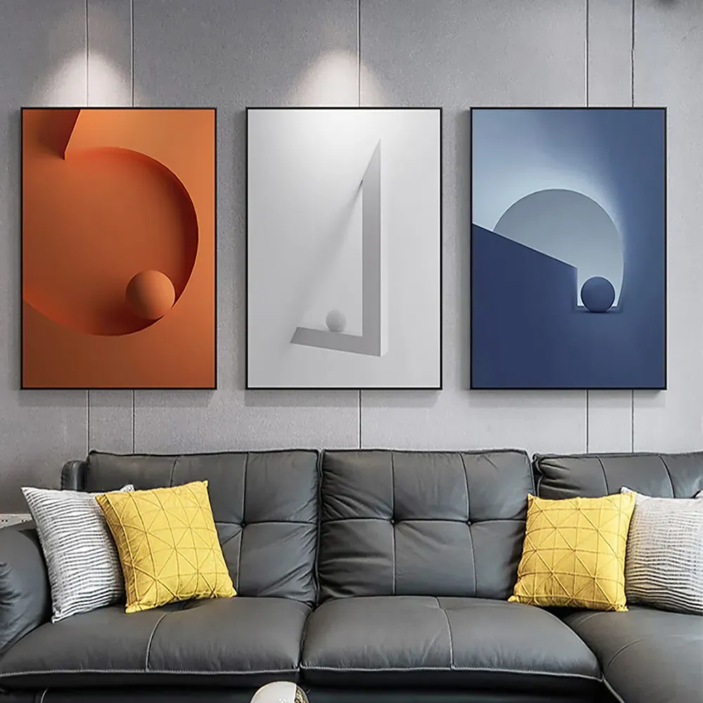 3-Piece Abstract Canvas Wall Art with Metal Frame - Blue, Orange product