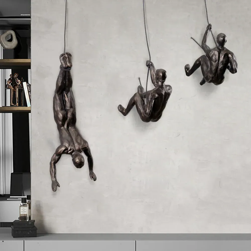 3-Piece Climbing Man Wall Decor - Copper, Resin product
