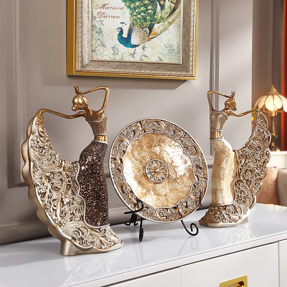 3-Piece Dancing Figure Sculpture Set - Gold, Metal product
