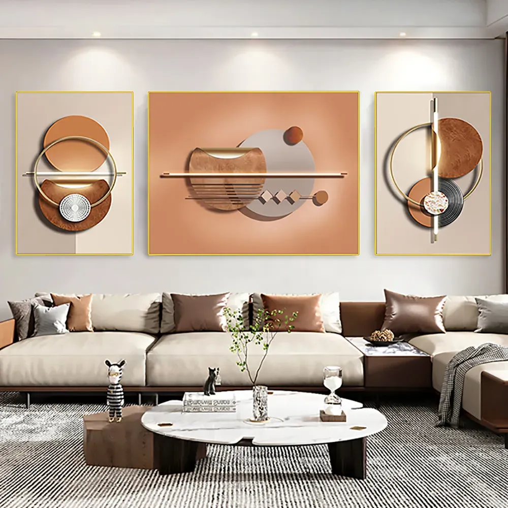 3-Piece Geometric Abstract Wall Art Set - Gold, Canvas product