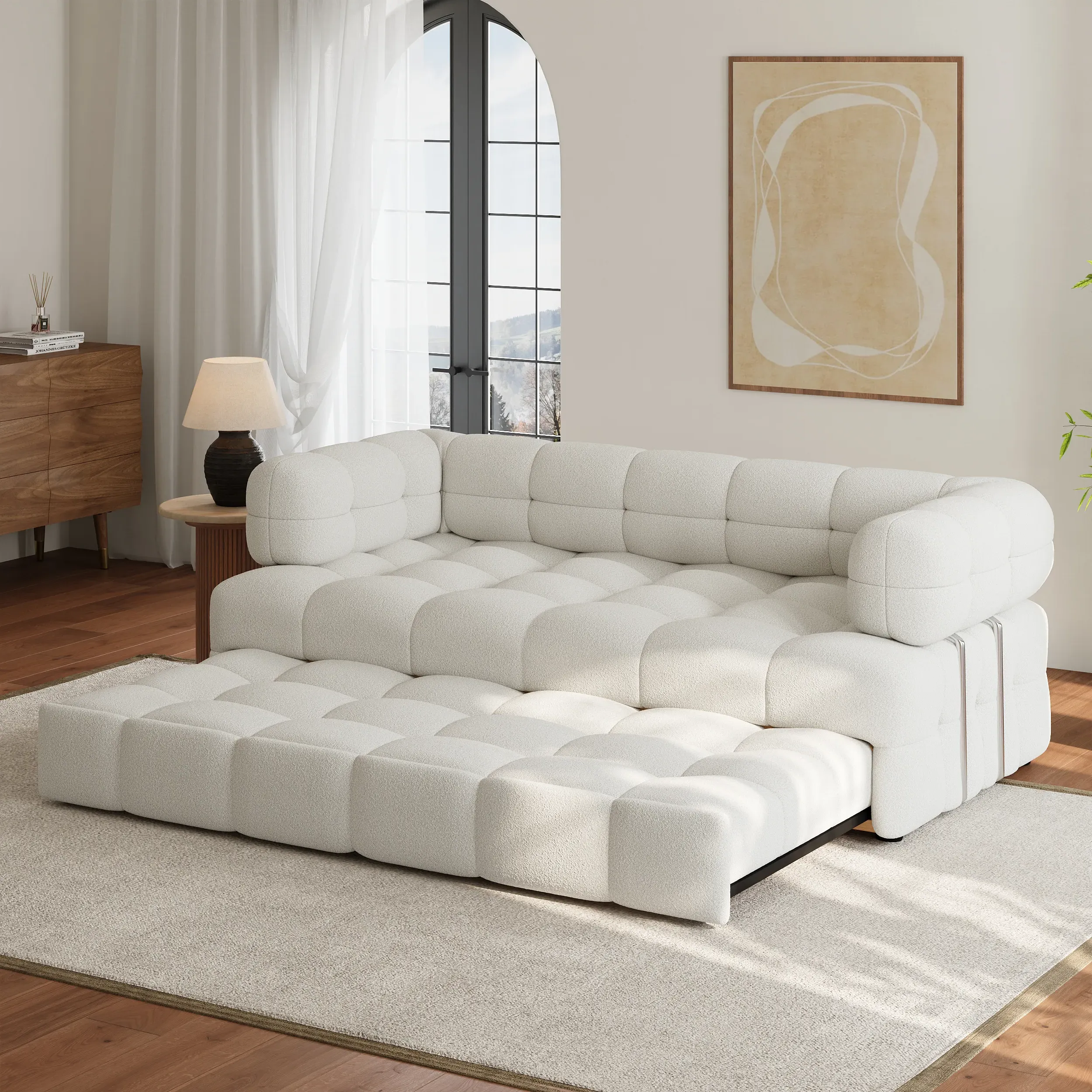 3-Seater Boucle Convertible Sleeper Sofa - Boucle product