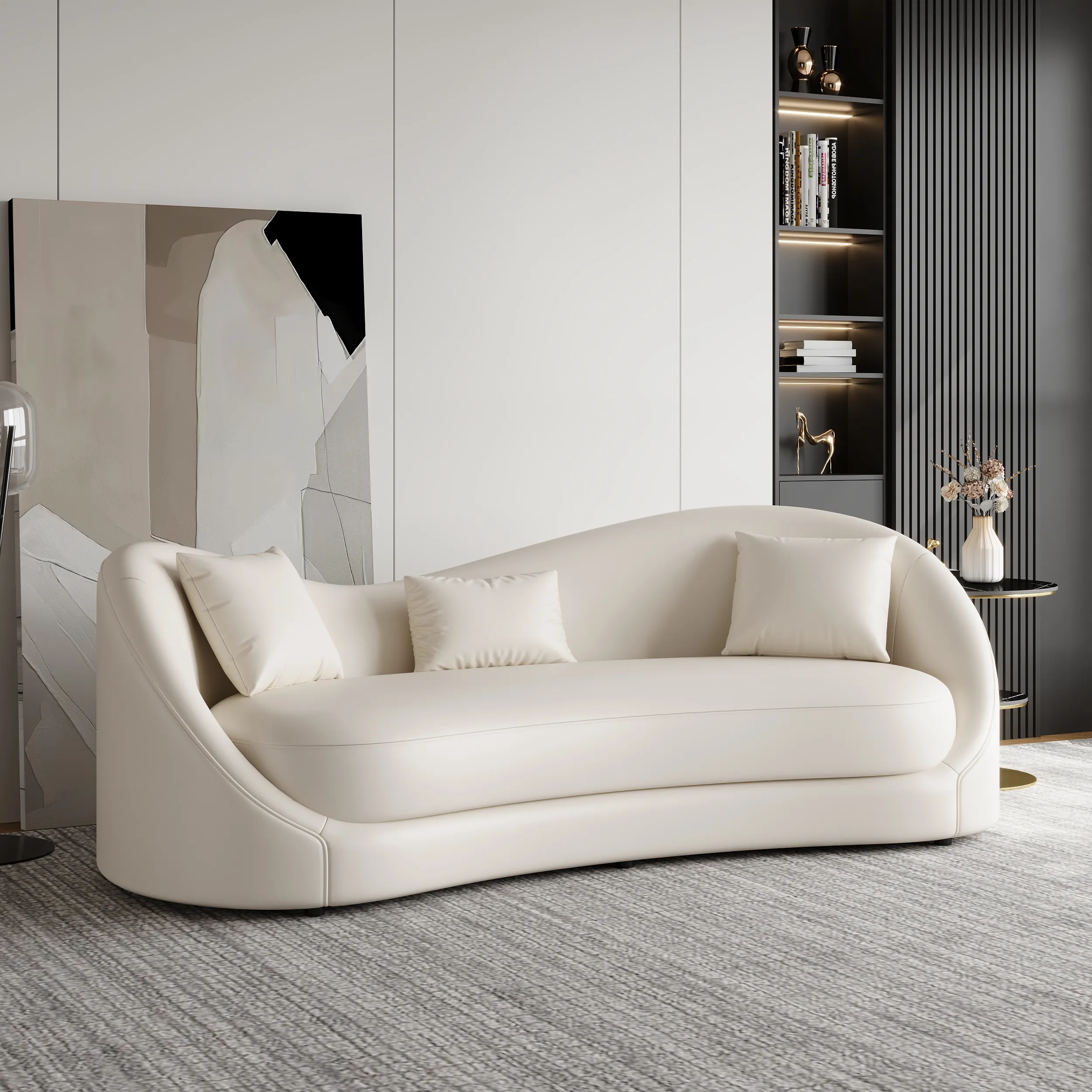 3-Seater Curved Sofa with Pillows - Performance Leather product