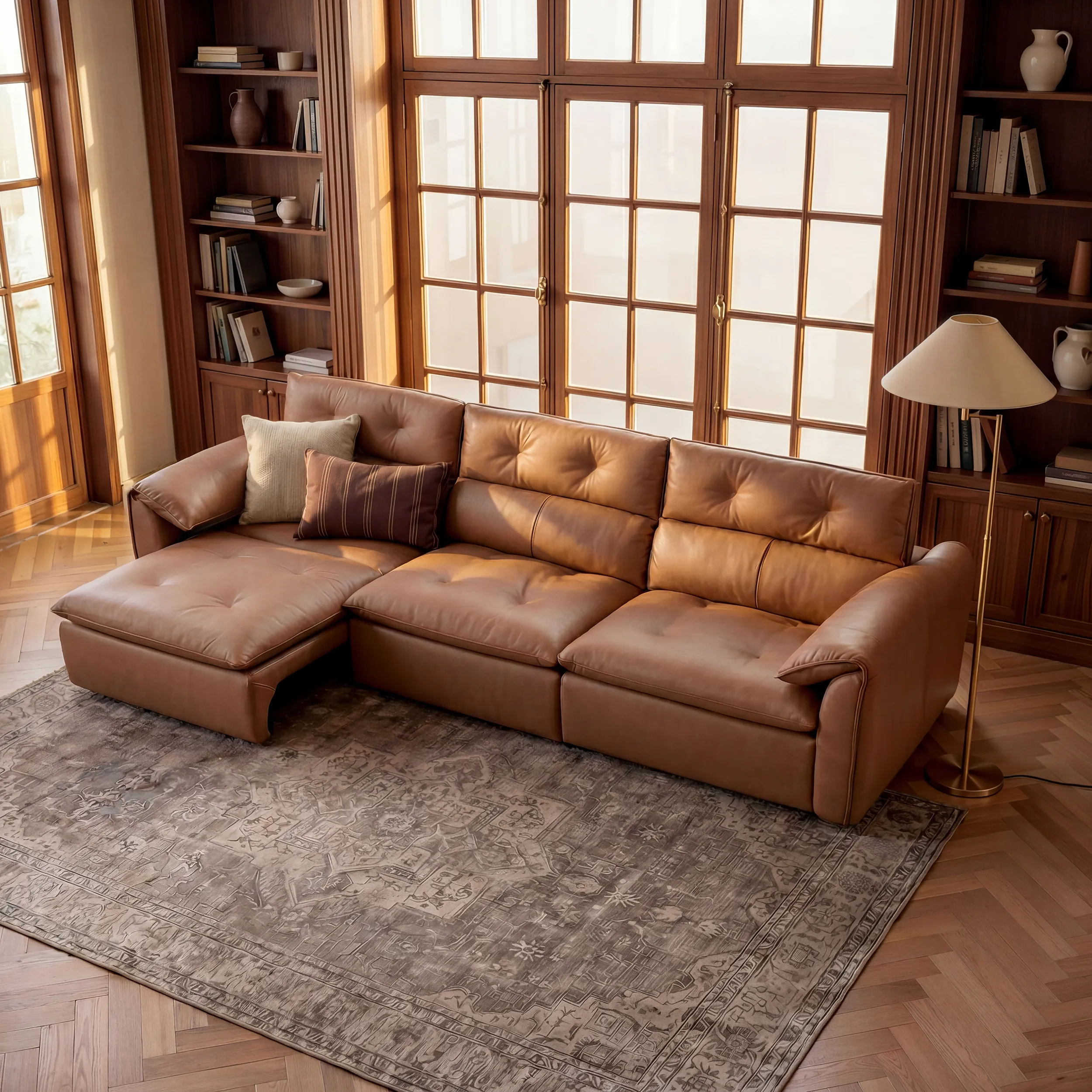 3-Seater Power Convertible Sleeper Sofa with Adjustable Headrest - Camel, Genuine Leather product