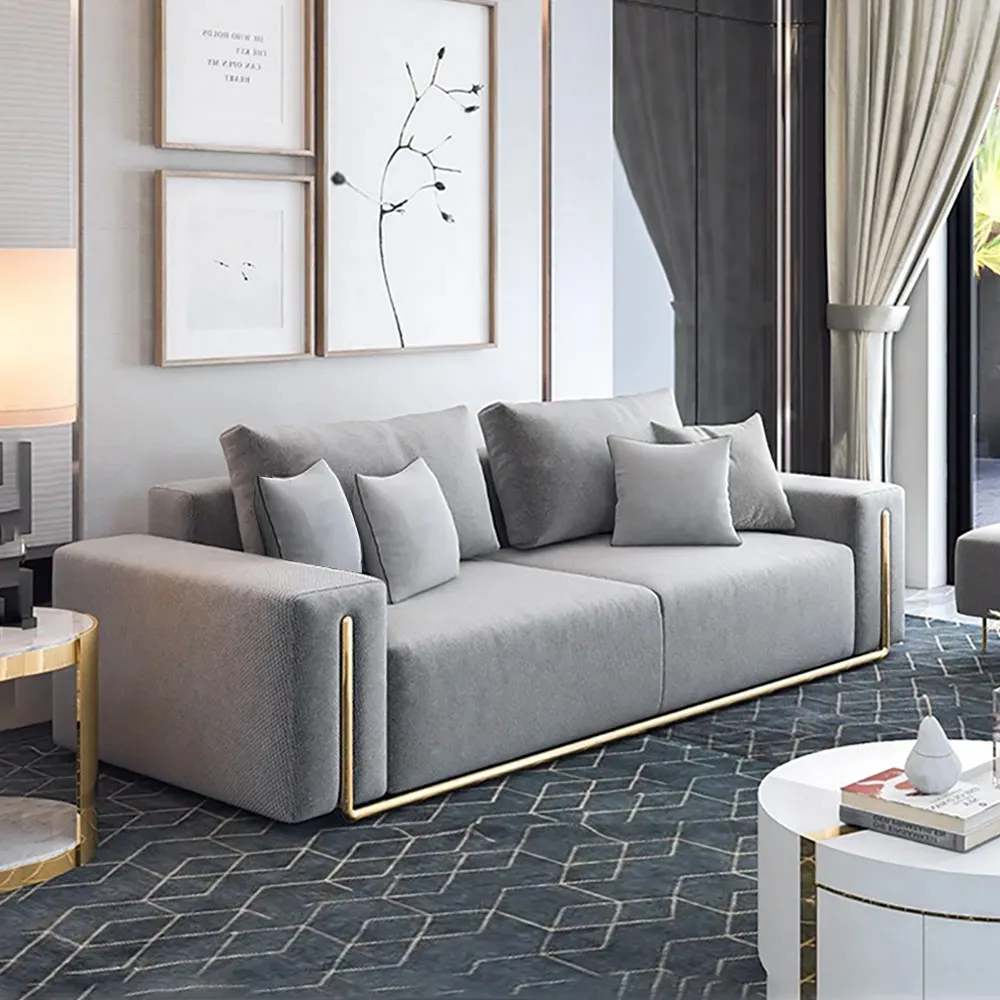 3-Seater Sofa with Tufting - Grey, Cotton & Linen product