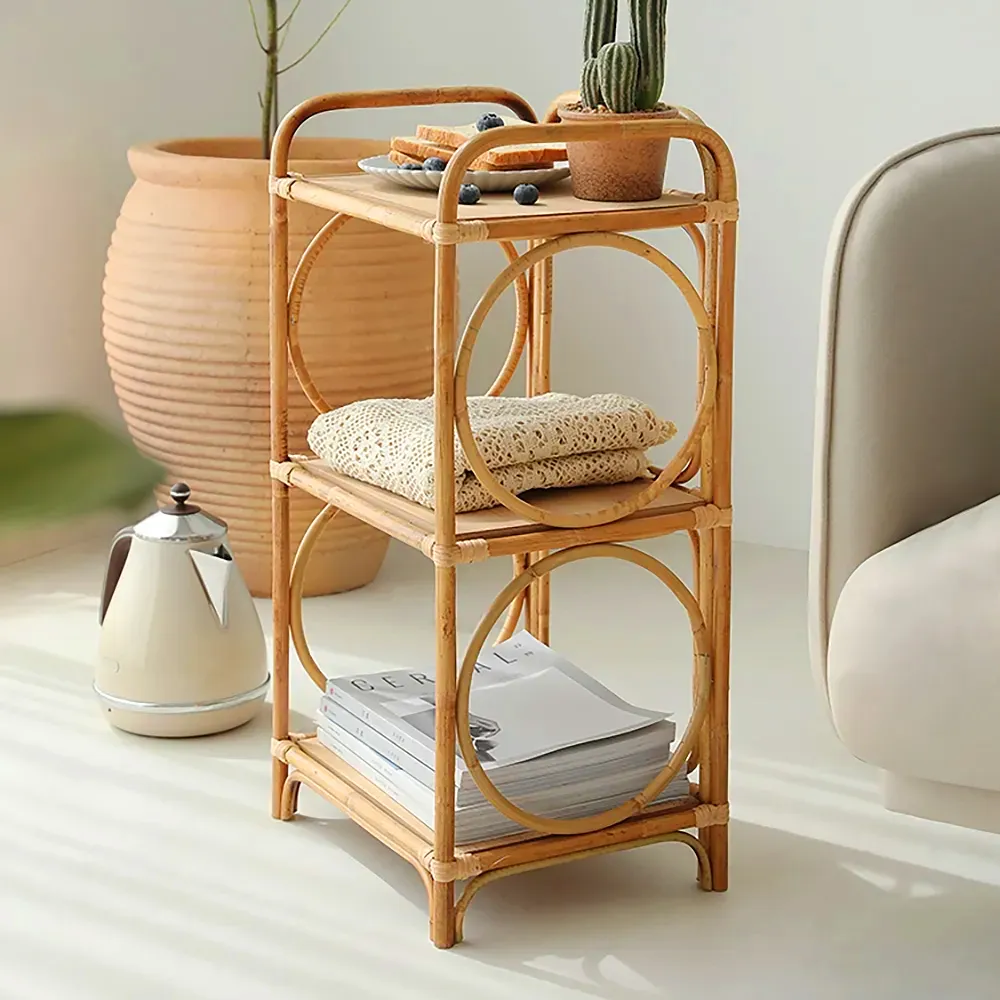 3-Tier Rattan Woven End Table - Natural, Pine Wood product