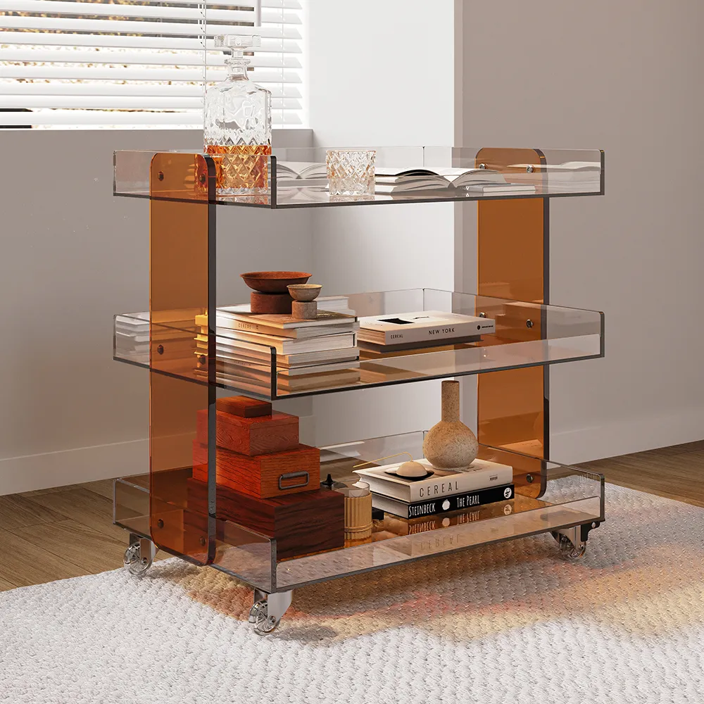 3-Tier Rolling Bar Cart on Wheels - Amber, Acrylic product