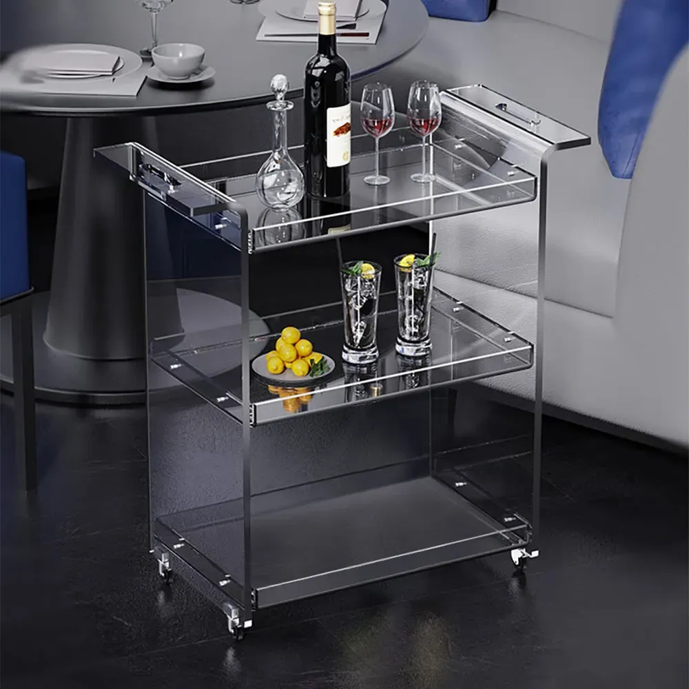 3-Tier Rolling Serving Bar Cart with Handles - Clear, Acrylic product