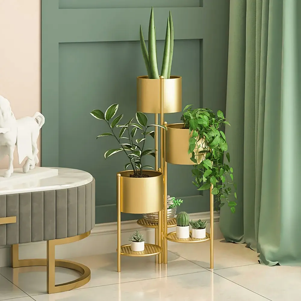 3-Tier Round Corner Plant Stand - Gold, Metal product