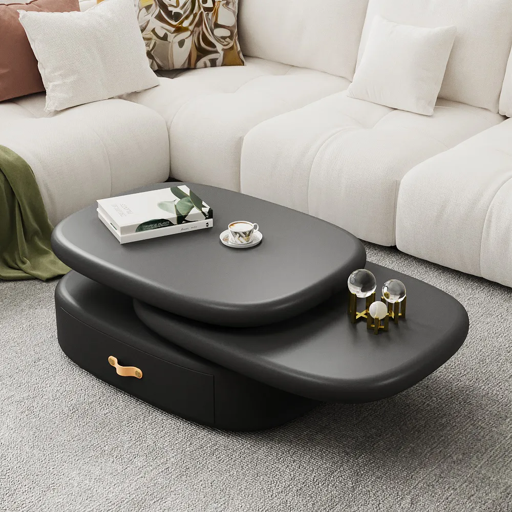 3-Tiered Oval Rotating Coffee Table with Storage - Black product