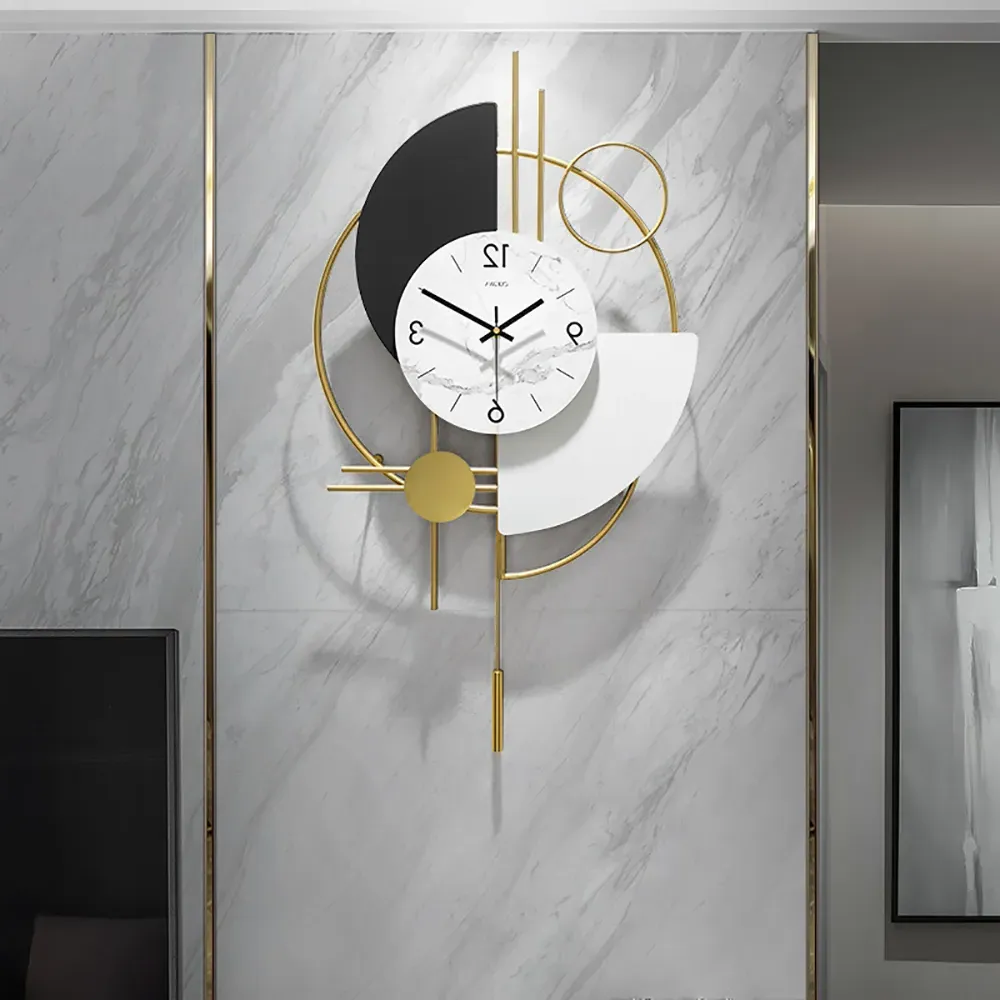 3D Round Wall Clock with Gold Pendulum - Metal product