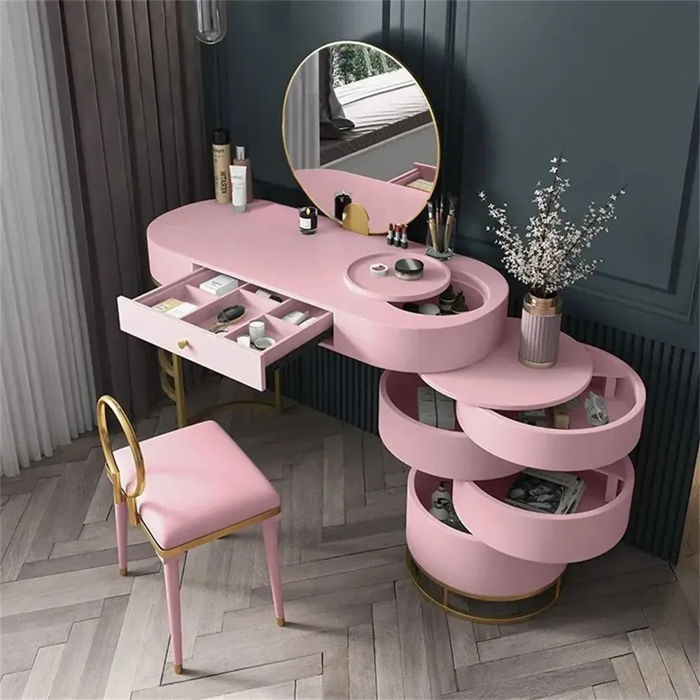 4-Drawer Dressing Table with Mirror & Chair - Pink product