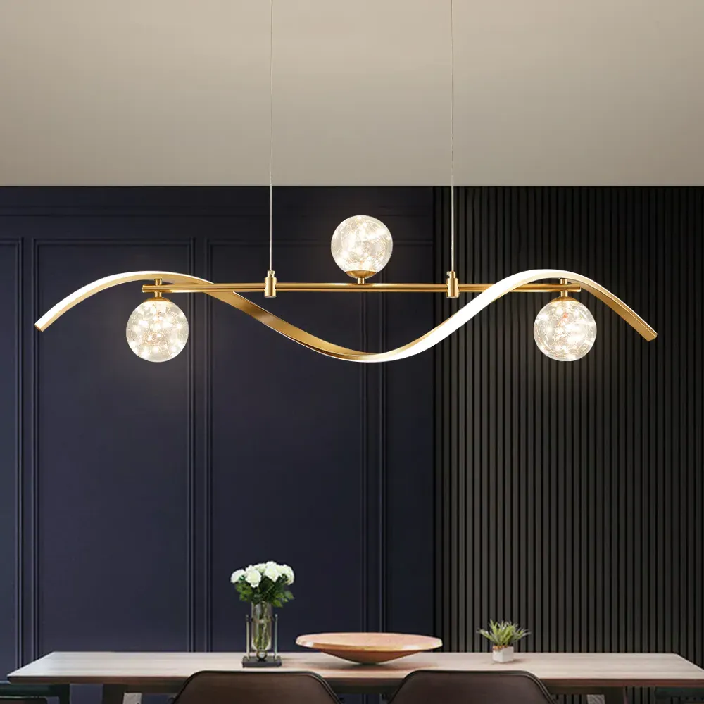4-Light LED Linear Island Pendant Light Dimmable - Gold, Glass product