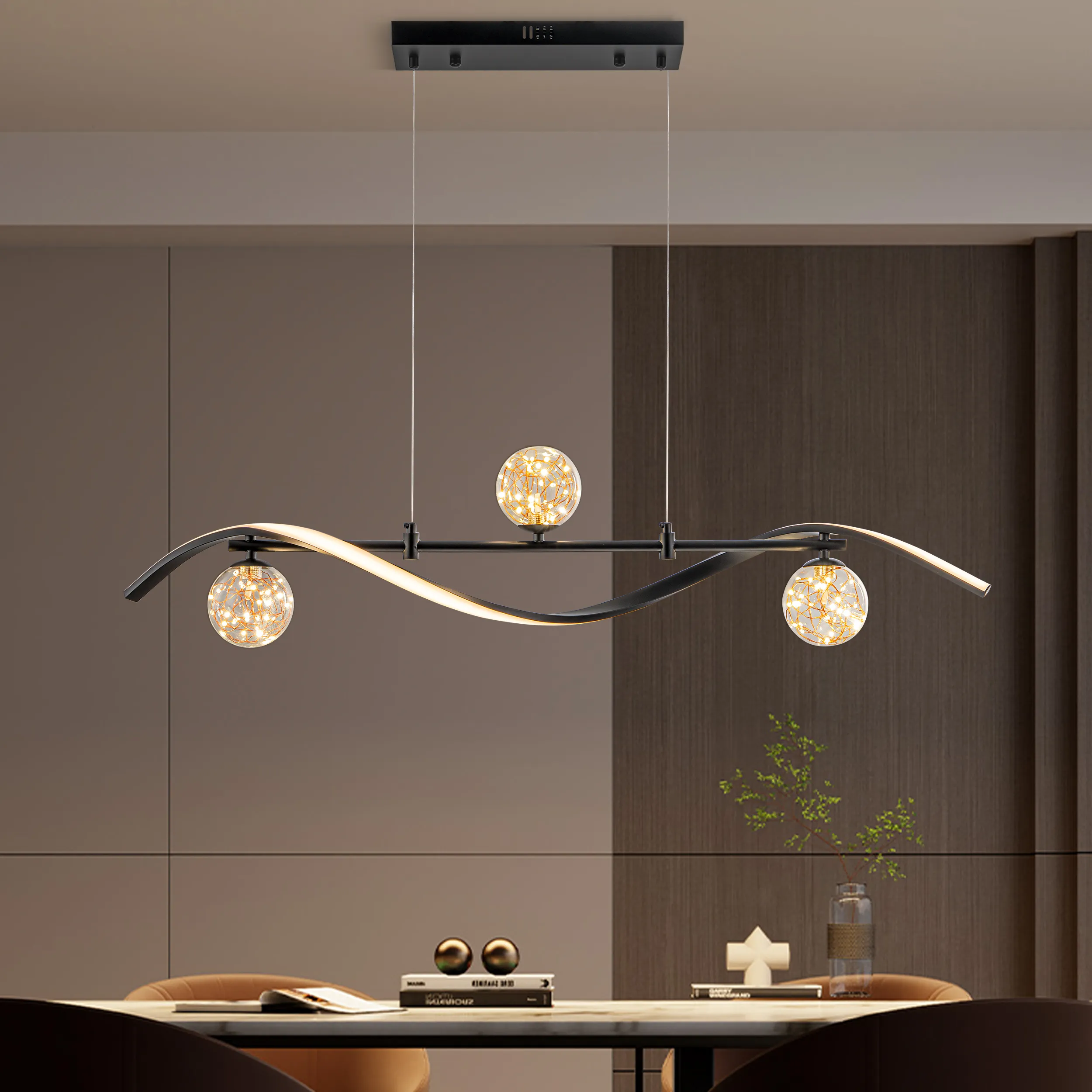 4-Light Linear Island Pendant Light Dimmable - Black, Metal product