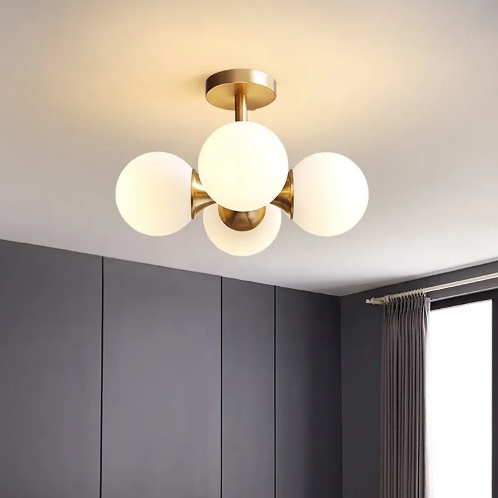 4-Light Semi-Flush Mount Mini Chandelier - Brass, Glass product