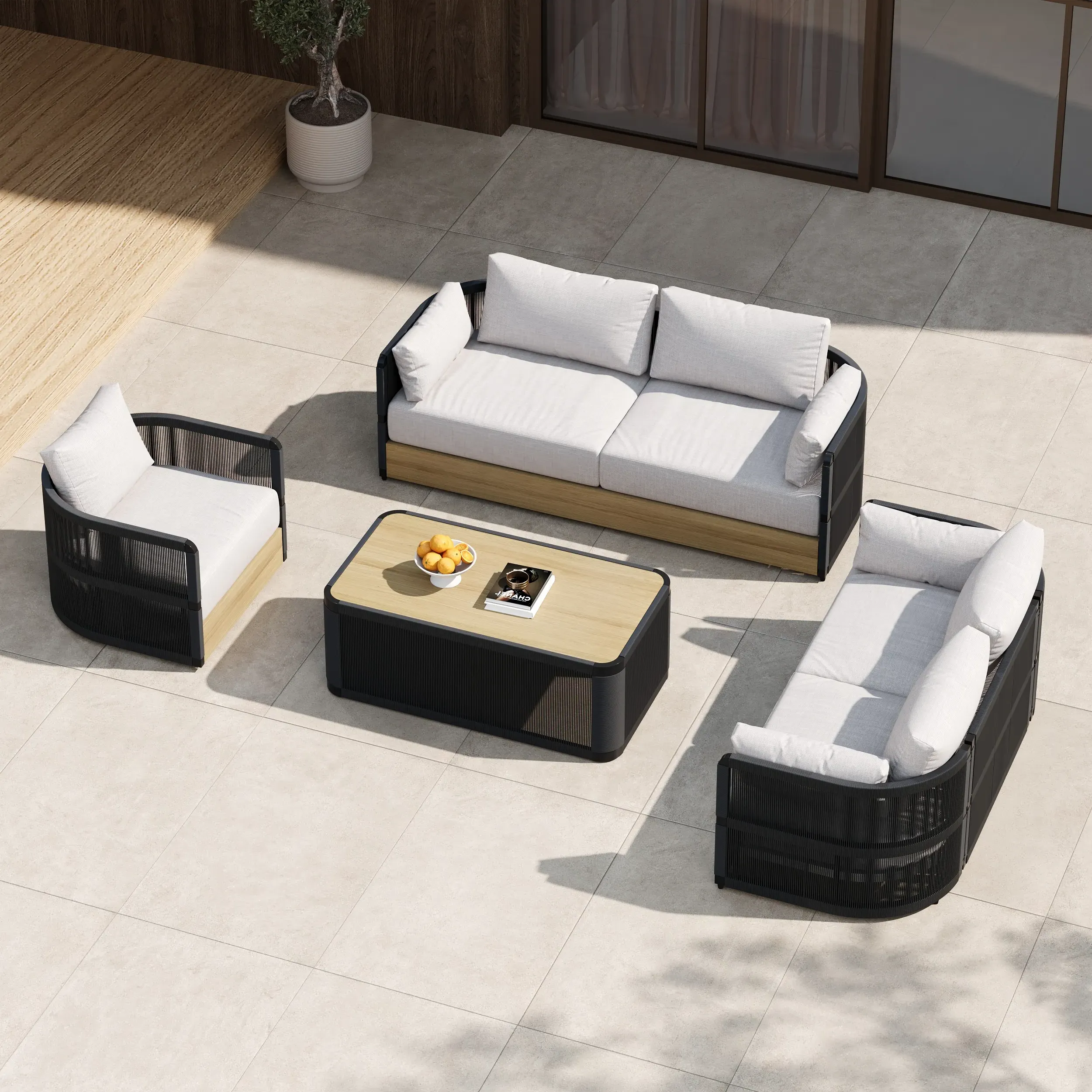 4-Piece Garden Swivel Sofa Set with Coffee Table - Black, Aluminium product