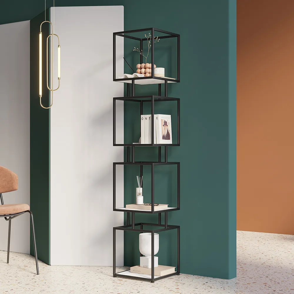 4-Tier Cube Bookcase Tower Display Shelf - Black, Metal product