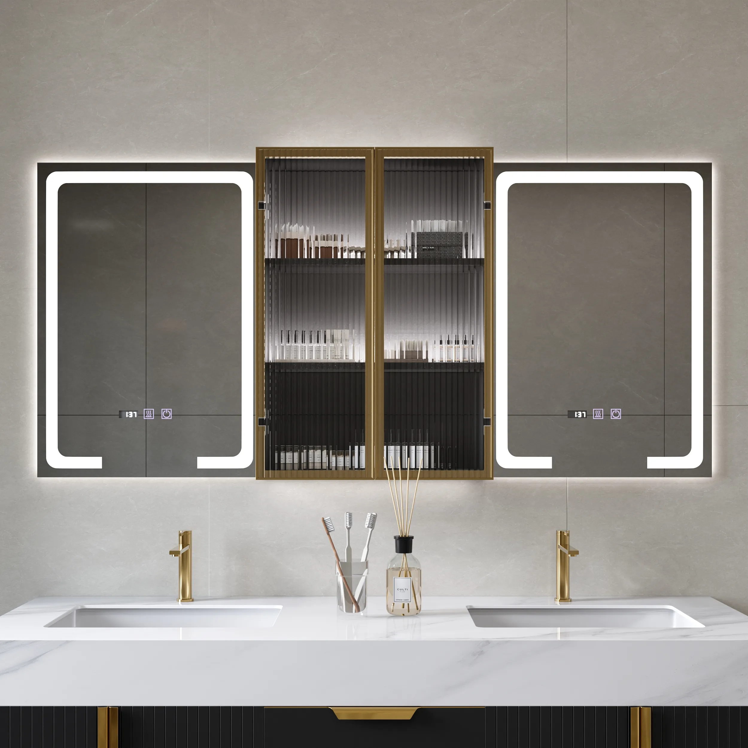 59" LED Mirror Cabinet with Centre Storage - Black product