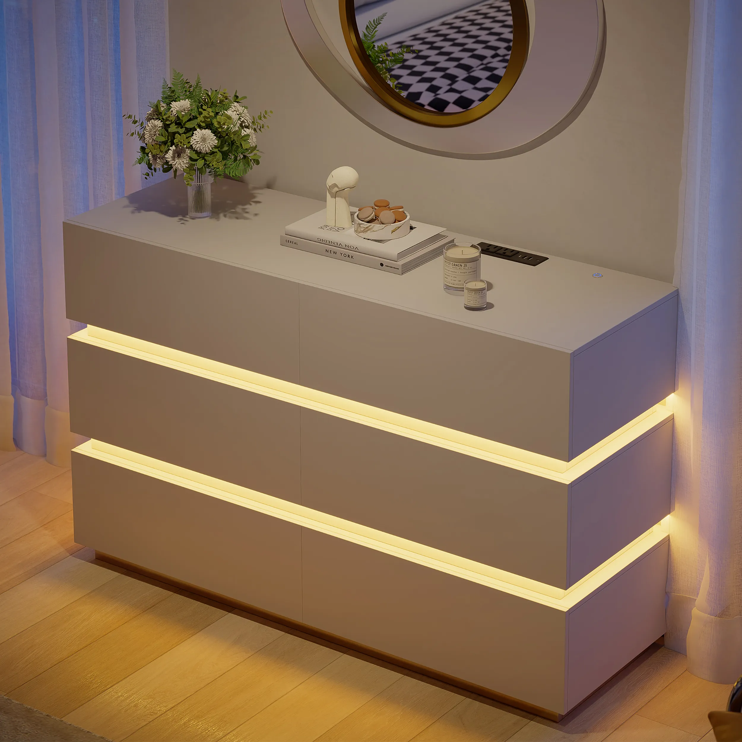 6 Drawer Chest with LED Lighting - White, MDF product