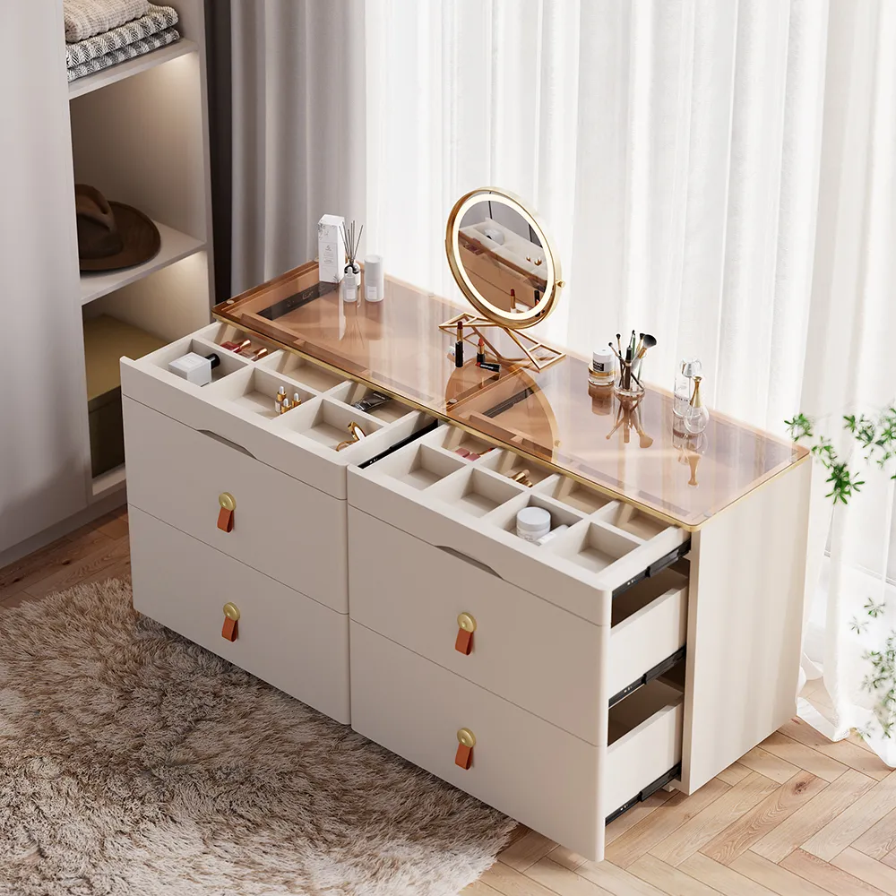 6-Drawer Closet Island with Jewellery Storage - Champagne, Glass Top product