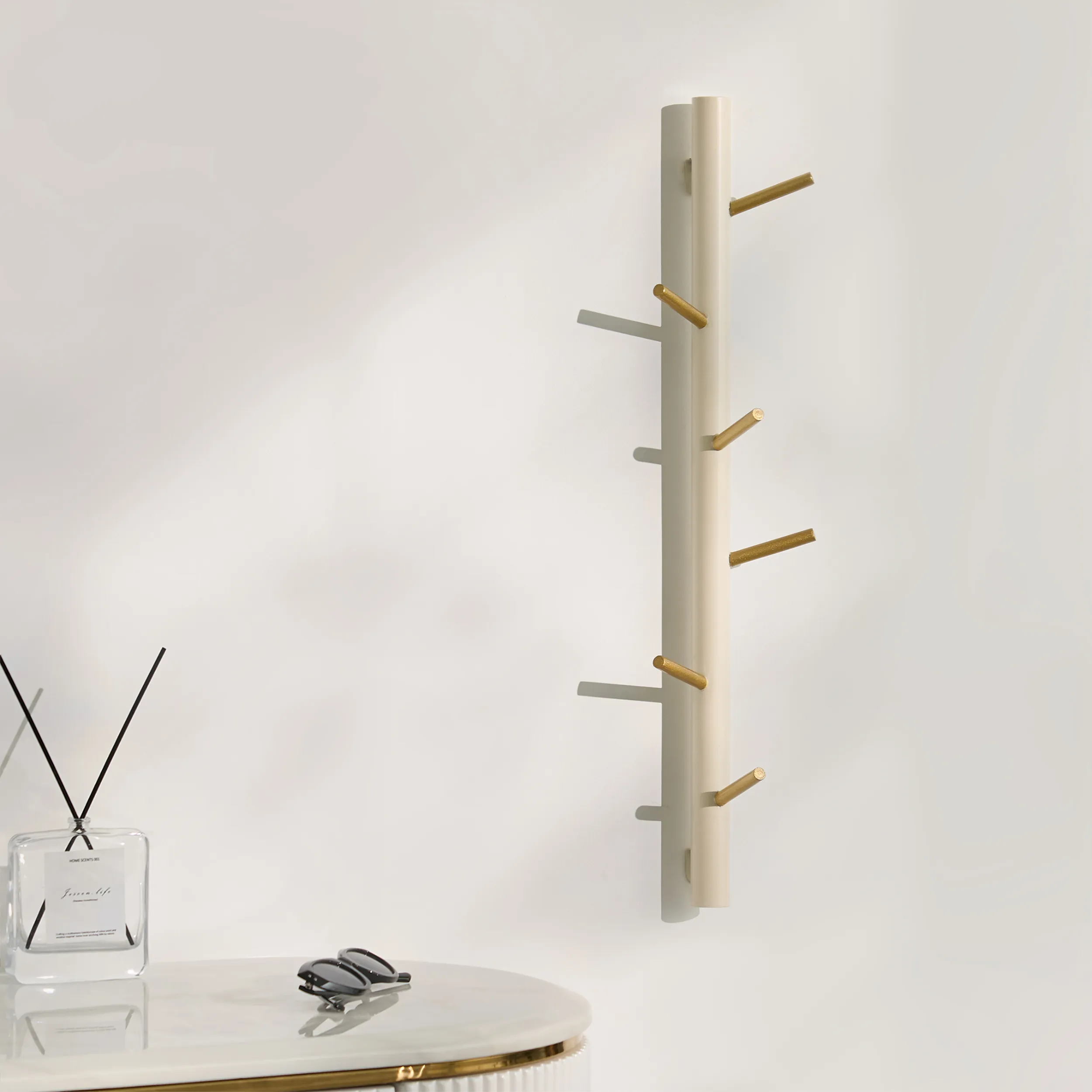 6-Hook Wall Mounted Coat Rack - White, Gold product