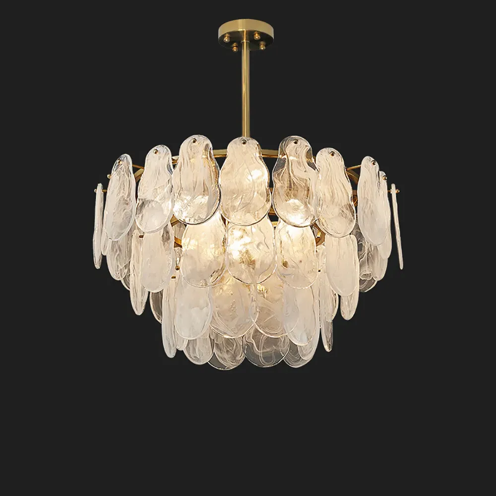 6-Light Tiered Cloud Glass Chandelier Adjustable Rod - Gold, Metal product